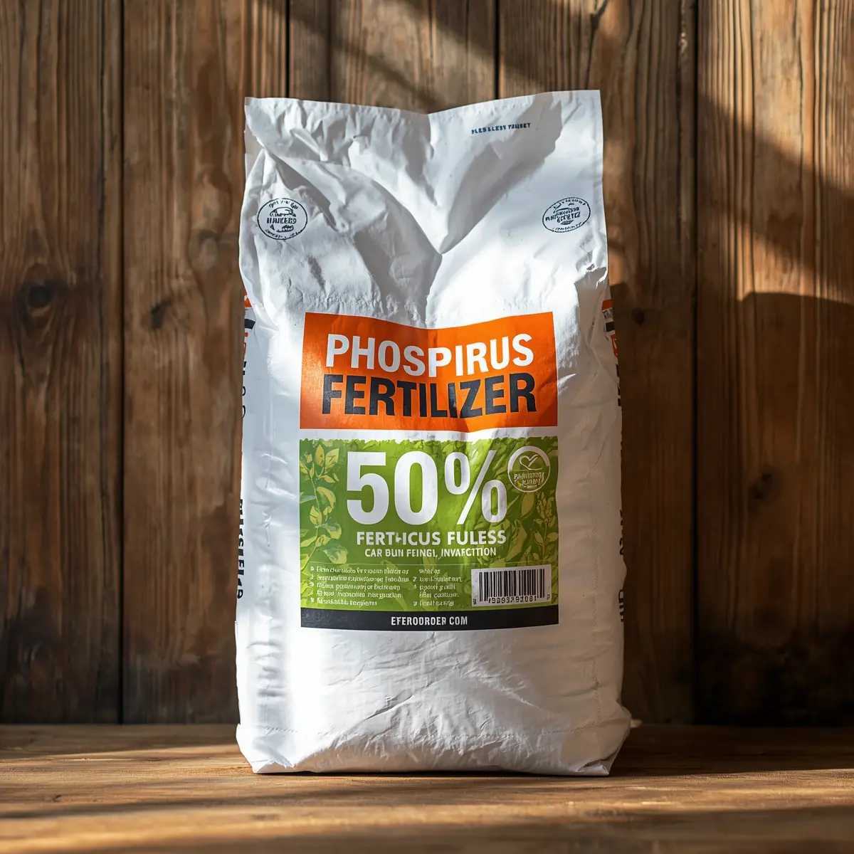 Inorganic phosphorus fertilizer bag showing nutrient percentage label