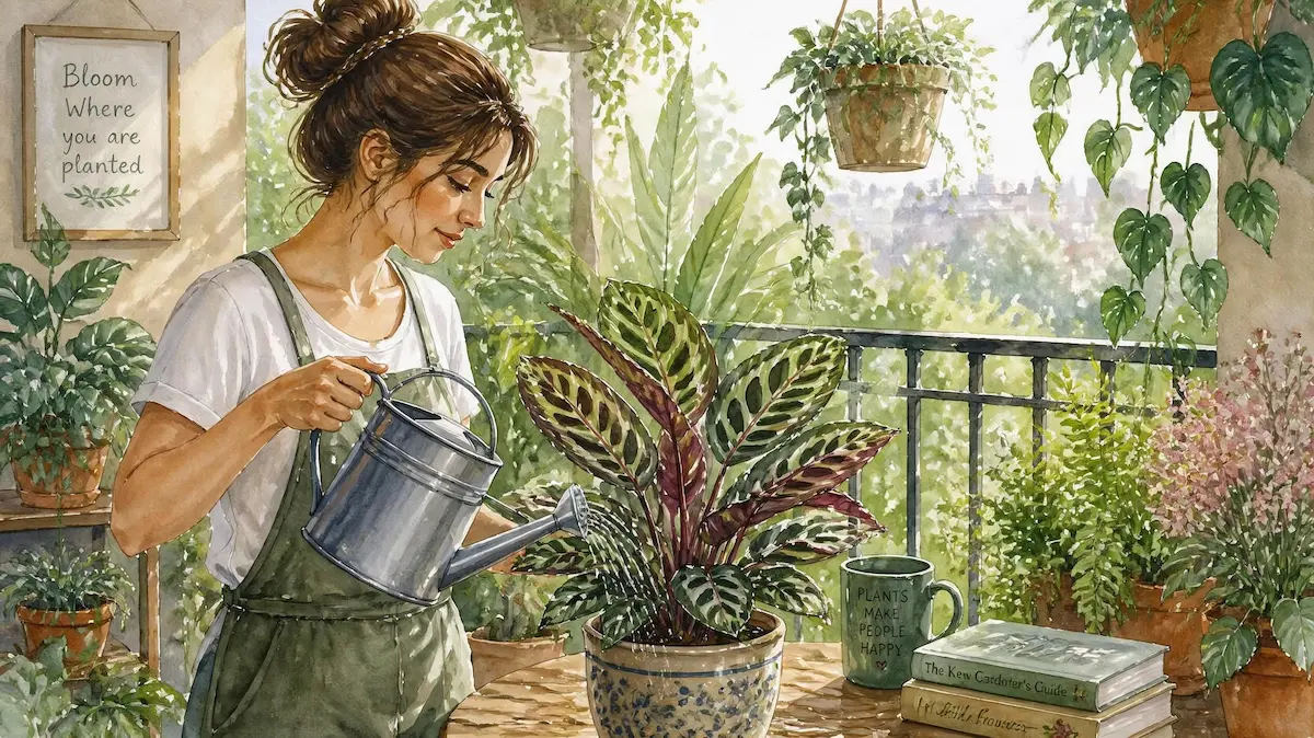 Watering a Calathea plant